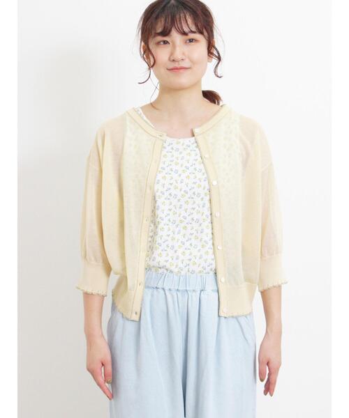 Samansa Mos2（サマンサ モスモス）の「シアーラメ配色前後2WAYカーディガン（カーディガン/ボレロ・レディース・グリーン/キナリ/モカ・F）」の8枚目の写真