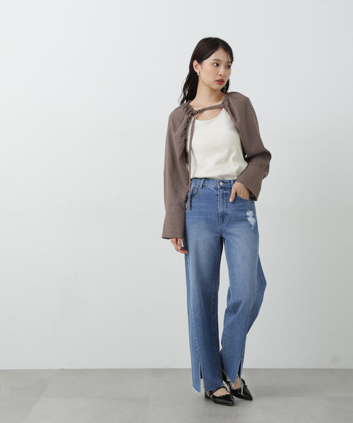 【セール】◆スリット切替ダメージワイドデニム（デニムパンツ）｜N.（N. Natural Beauty Basic）（エヌエヌナチュラルビューティーベーシック）