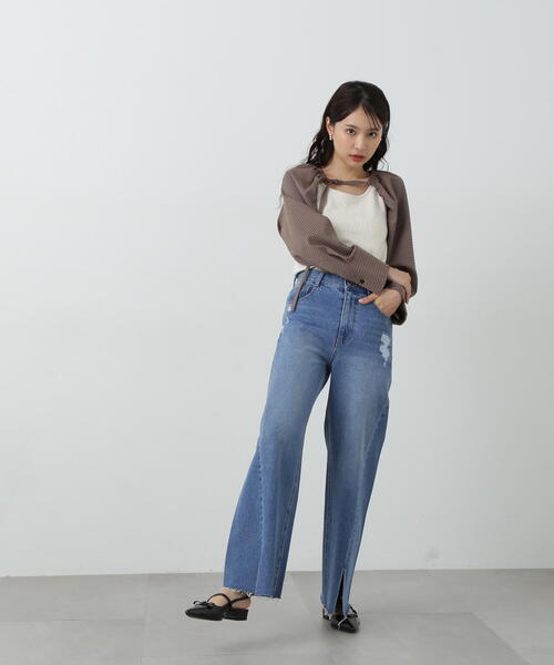 【セール】◆スリット切替ダメージワイドデニム（デニムパンツ）｜N.（N. Natural Beauty Basic）（エヌエヌナチュラルビューティーベーシック）