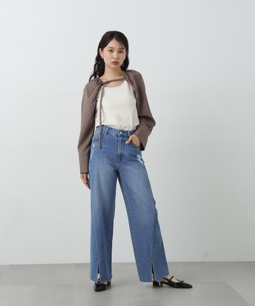 【セール】◆スリット切替ダメージワイドデニム（デニムパンツ）｜N.（N. Natural Beauty Basic）（エヌエヌナチュラルビューティーベーシック）