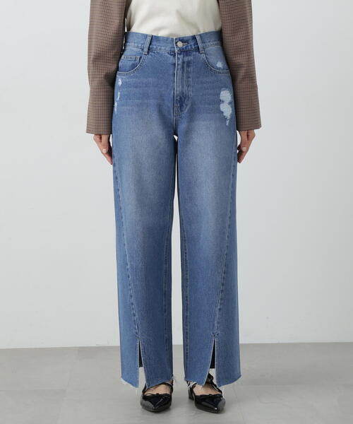 【セール】◆スリット切替ダメージワイドデニム（デニムパンツ）｜N.（N. Natural Beauty Basic）（エヌエヌナチュラルビューティーベーシック）