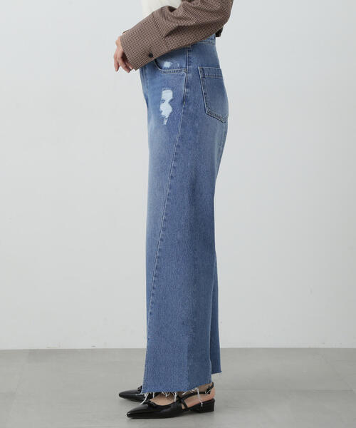 【セール】◆スリット切替ダメージワイドデニム（デニムパンツ）｜N.（N. Natural Beauty Basic）（エヌエヌナチュラルビューティーベーシック）