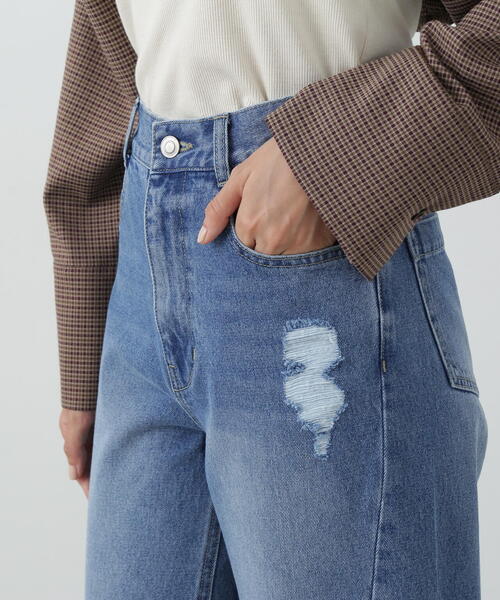 【セール】◆スリット切替ダメージワイドデニム（デニムパンツ）｜N.（N. Natural Beauty Basic）（エヌエヌナチュラルビューティーベーシック）