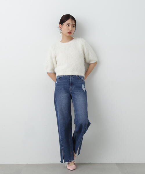 【セール】◆スリット切替ダメージワイドデニム（デニムパンツ）｜N.（N. Natural Beauty Basic）（エヌエヌナチュラルビューティーベーシック）