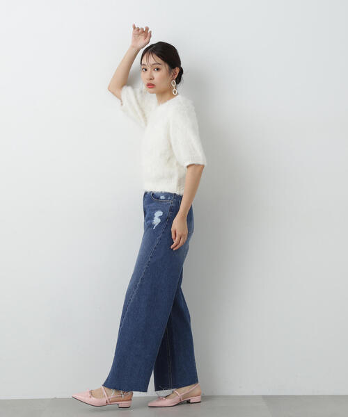 【セール】◆スリット切替ダメージワイドデニム（デニムパンツ）｜N.（N. Natural Beauty Basic）（エヌエヌナチュラルビューティーベーシック）