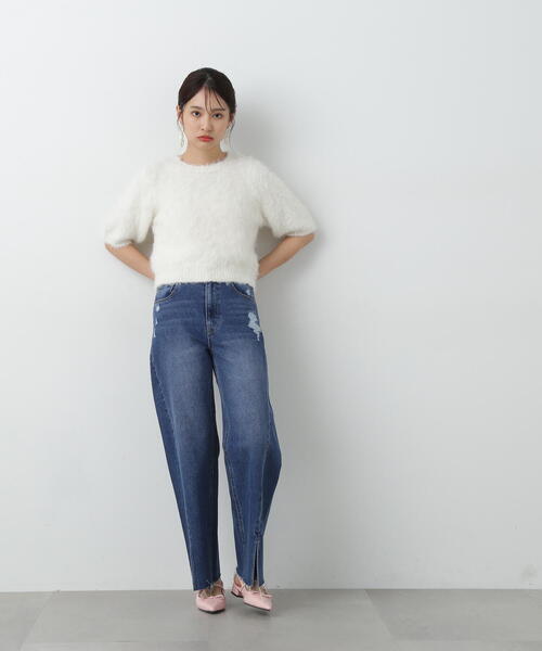 【セール】◆スリット切替ダメージワイドデニム（デニムパンツ）｜N.（N. Natural Beauty Basic）（エヌエヌナチュラルビューティーベーシック）
