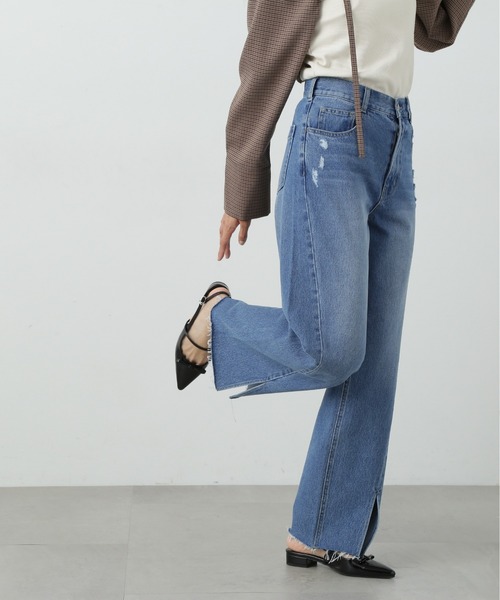 【セール】◆スリット切替ダメージワイドデニム（デニムパンツ）｜N.（N. Natural Beauty Basic）（エヌエヌナチュラルビューティーベーシック）