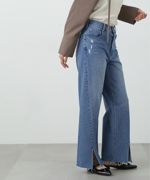 【セール】◆スリット切替ダメージワイドデニム（デニムパンツ）｜N.（N. Natural Beauty Basic）（エヌエヌナチュラルビューティーベーシック）