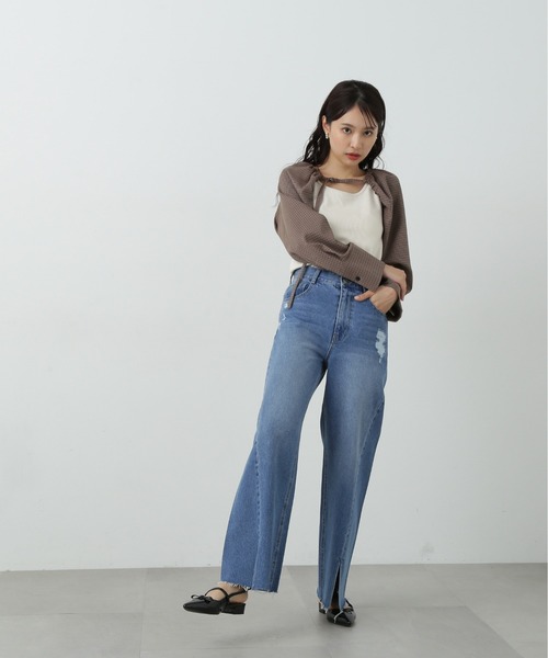 【セール】◆スリット切替ダメージワイドデニム（デニムパンツ）｜N.（N. Natural Beauty Basic）（エヌエヌナチュラルビューティーベーシック）
