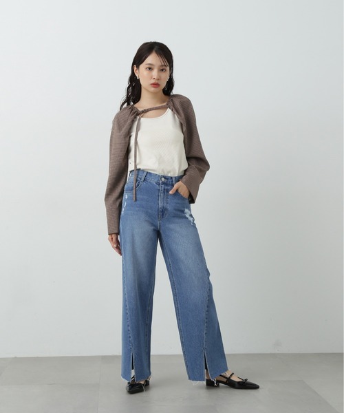 【セール】◆スリット切替ダメージワイドデニム（デニムパンツ）｜N.（N. Natural Beauty Basic）（エヌエヌナチュラルビューティーベーシック）