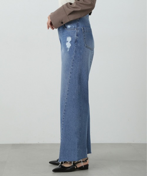 【セール】◆スリット切替ダメージワイドデニム（デニムパンツ）｜N.（N. Natural Beauty Basic）（エヌエヌナチュラルビューティーベーシック）