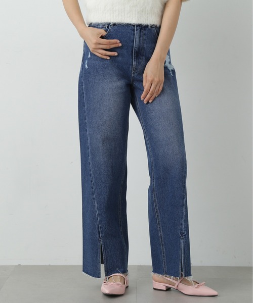 【セール】◆スリット切替ダメージワイドデニム（デニムパンツ）｜N.（N. Natural Beauty Basic）（エヌエヌナチュラルビューティーベーシック）