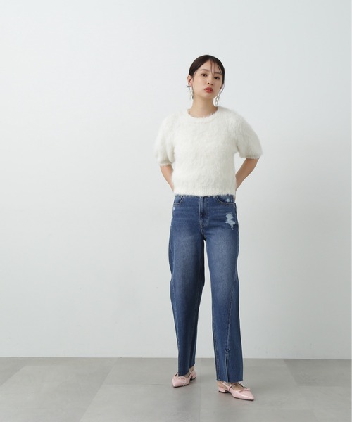 【セール】◆スリット切替ダメージワイドデニム（デニムパンツ）｜N.（N. Natural Beauty Basic）（エヌエヌナチュラルビューティーベーシック）