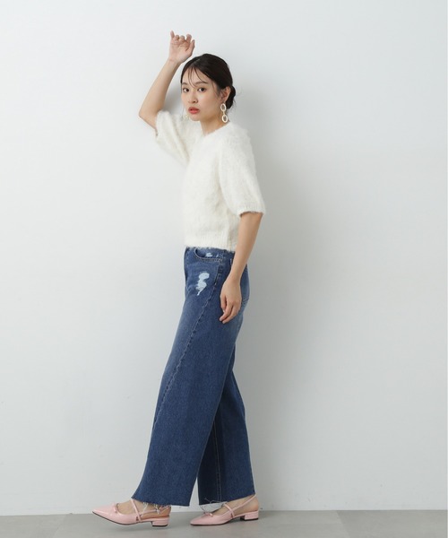 【セール】◆スリット切替ダメージワイドデニム（デニムパンツ）｜N.（N. Natural Beauty Basic）（エヌエヌナチュラルビューティーベーシック）