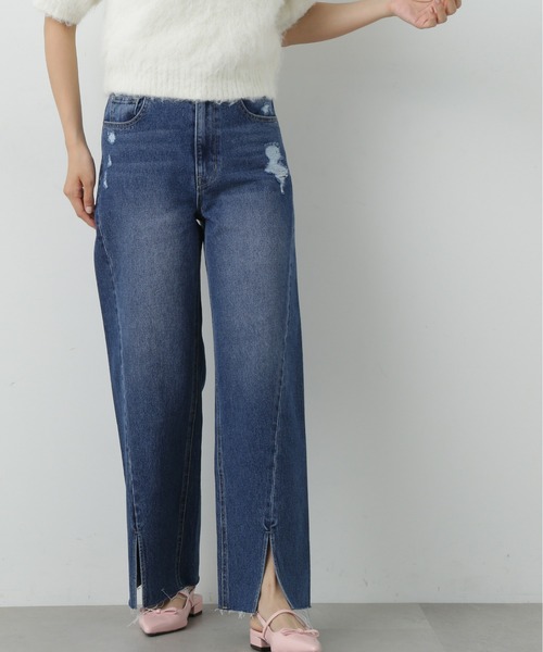 【セール】◆スリット切替ダメージワイドデニム（デニムパンツ）｜N.（N. Natural Beauty Basic）（エヌエヌナチュラルビューティーベーシック）