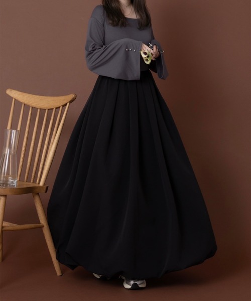 favclo.（ファブクロ）の「one shoulder balloon onepiece / ワンショルダーバルーンワンピース（ワンピース・レディース・チャコールグレー/オートミール・FREE）」の2枚目の写真