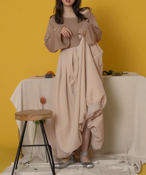 favclo.（ファブクロ）の「one shoulder balloon onepiece / ワンショルダーバルーンワンピース（ワンピース・レディース・チャコールグレー/オートミール・FREE）」の19枚目の写真