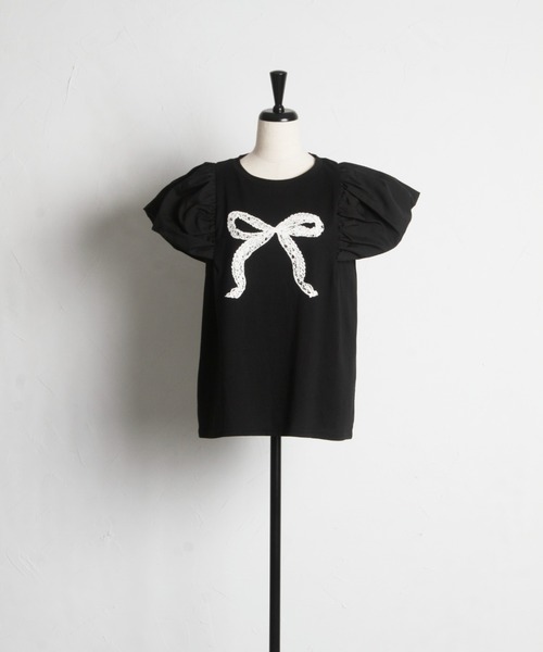 tocco closet(トッコ クローゼット)の「【ZOZO限定】レースリボンプリントTシャツ(Tシャツ/カットソー・レディース・ブラック/オフホワイト/グレー・M)」の19枚目の写真