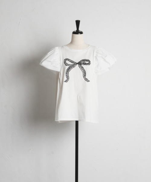 tocco closet(トッコ クローゼット)の「【ZOZO限定】レースリボンプリントTシャツ(Tシャツ/カットソー・レディース・ブラック/オフホワイト/グレー・M)」の18枚目の写真
