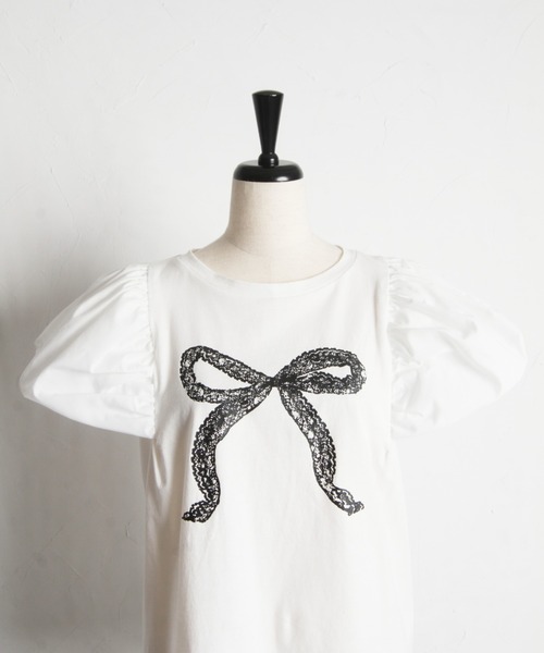 tocco closet(トッコ クローゼット)の「【ZOZO限定】レースリボンプリントTシャツ(Tシャツ/カットソー・レディース・ブラック/オフホワイト/グレー・M)」の14枚目の写真