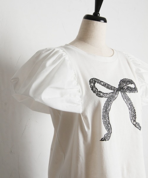 tocco closet(トッコ クローゼット)の「【ZOZO限定】レースリボンプリントTシャツ(Tシャツ/カットソー・レディース・ブラック/オフホワイト/グレー・M)」の12枚目の写真