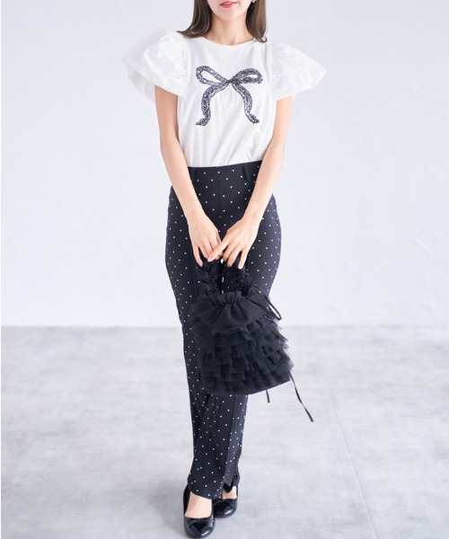 tocco closet(トッコ クローゼット)の「【ZOZO限定】レースリボンプリントTシャツ(Tシャツ/カットソー・レディース・ブラック/オフホワイト/グレー・M)」の8枚目の写真