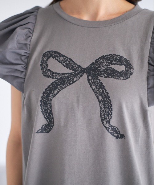 tocco closet(トッコ クローゼット)の「【ZOZO限定】レースリボンプリントTシャツ(Tシャツ/カットソー・レディース・ブラック/オフホワイト/グレー・M)」の22枚目の写真