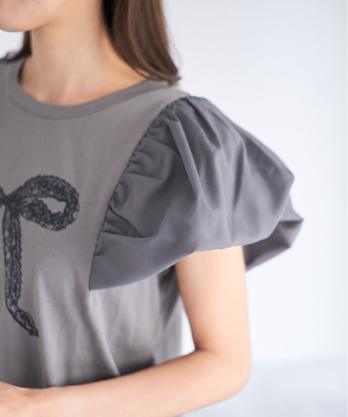 tocco closet(トッコ クローゼット)の「【ZOZO限定】レースリボンプリントTシャツ(Tシャツ/カットソー・レディース・ブラック/オフホワイト/グレー・M)」の21枚目の写真