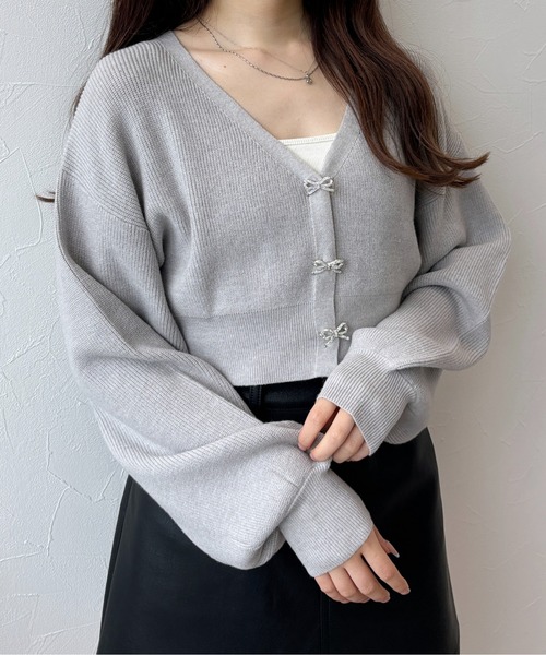 セール】リボンビジューカーディガン 144361（カーディガン/ボレロ