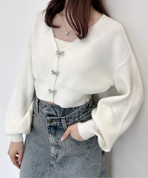 セール】リボンビジューカーディガン 144361（カーディガン/ボレロ