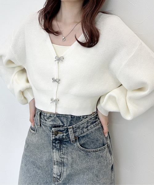 ♡♡♡ セール】リボンビジューカーディガン 144361（カーディガン/ボレロ