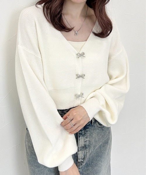<y.m 様> セール】リボンビジューカーディガン 144361（カーディガン/ボレロ