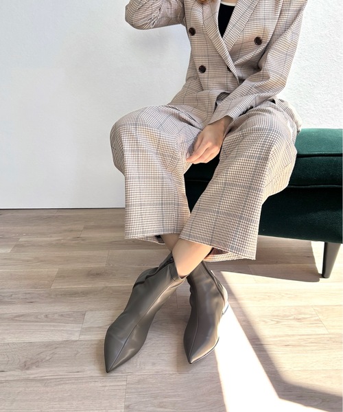 mm6 オリーブグリーン ポインテッドトゥブーツ 37 セール】ポインテッドトゥ ストレッチ フラットブーツ（ブーツ