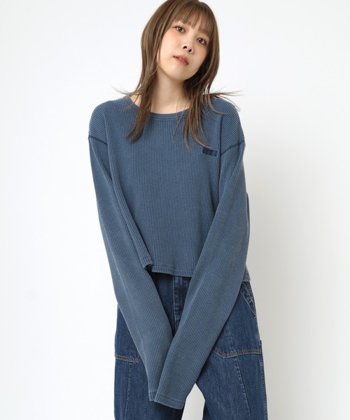 RNA(アールエヌエー)の「M2295 ピグメントダイワッフルチビロンT(Tシャツ/カットソー・レディース・ネイビー/ホワイト系その他/ピンク・MEDIUM)」の3枚目の写真