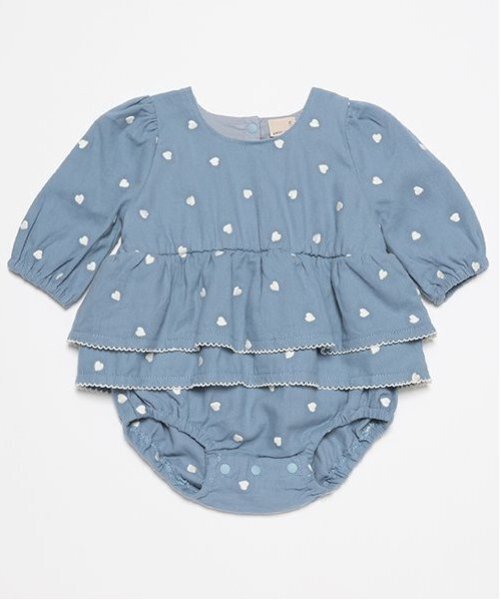 petit main(プティマイン)の「ハート刺繍ロンパース(ロンパース・キッズ・キナリ/ブルー・70cm/80cm)」の3枚目の写真