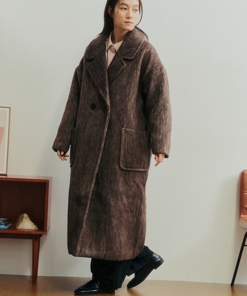 Libra Cue（リブラ キュー）の「シャギーロングコート（チェスターコート・レディース・チャコールグレー/ブラウン・FREE）」の11枚目の写真
