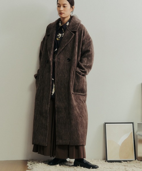 Libra Cue（リブラ キュー）の「シャギーロングコート（チェスターコート・レディース・チャコールグレー/ブラウン・FREE）」の14枚目の写真