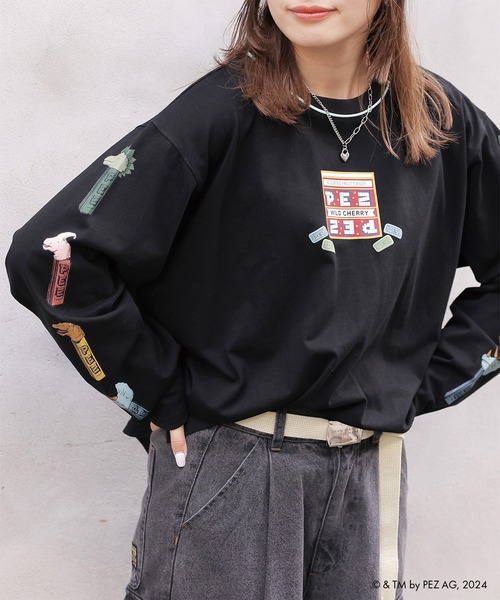 PEZコラボ恐竜スリーブプリントロンTEE/ユニセックス(Tシャツ/カットソー)|DOUBLE NAME(ダブルネーム) PEZコラボ恐竜スリーブプリントロンTEE/ユニセックス(Tシャツ/カットソー)|DOUBLE NAME(ダブルネーム)