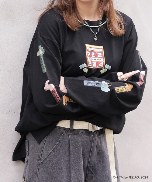 PEZコラボ恐竜スリーブプリントロンTEE/ユニセックス(Tシャツ/カットソー)|DOUBLE NAME(ダブルネーム) PEZコラボ恐竜スリーブプリントロンTEE/ユニセックス(Tシャツ/カットソー)|DOUBLE NAME(ダブルネーム)