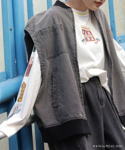 PEZコラボ恐竜スリーブプリントロンTEE/ユニセックス(Tシャツ/カットソー)|DOUBLE NAME(ダブルネーム) PEZコラボ恐竜スリーブプリントロンTEE/ユニセックス(Tシャツ/カットソー)|DOUBLE NAME(ダブルネーム)