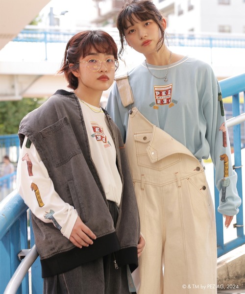 PEZコラボ恐竜スリーブプリントロンTEE/ユニセックス(Tシャツ/カットソー)|DOUBLE NAME(ダブルネーム) PEZコラボ恐竜スリーブプリントロンTEE/ユニセックス(Tシャツ/カットソー)|DOUBLE NAME(ダブルネーム)