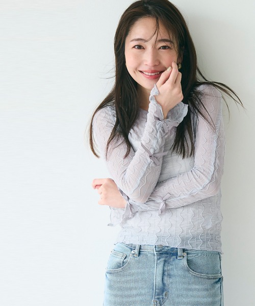 coca(coca)(コカ)の「リボンシアーメッシュトップス(Tシャツ/カットソー・レディース・ブラック/グレー/ライトグレー・S/M/L)」の18枚目の写真