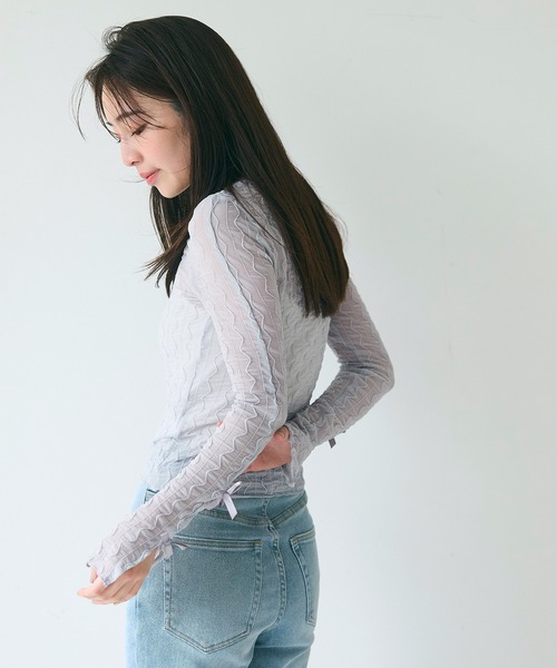 coca(coca)(コカ)の「リボンシアーメッシュトップス(Tシャツ/カットソー・レディース・ブラック/グレー/ライトグレー・S/M/L)」の19枚目の写真