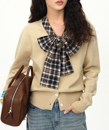 Fano Studios（ファノ ストゥディオズ）の「チェック柄 ボウタイリボン ニットカーディガン FQ24S171【Fano Studios】（カーディガン/ボレロ）」