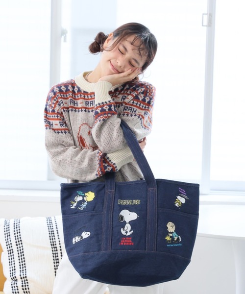 PEANUTS(ピーナッツ)の「PEANUTS 刺繍トートバッグ(トートバッグ・レディース・アイボリー/ライトインディゴブルー/インディゴブルー・FREE)」の14枚目の写真
