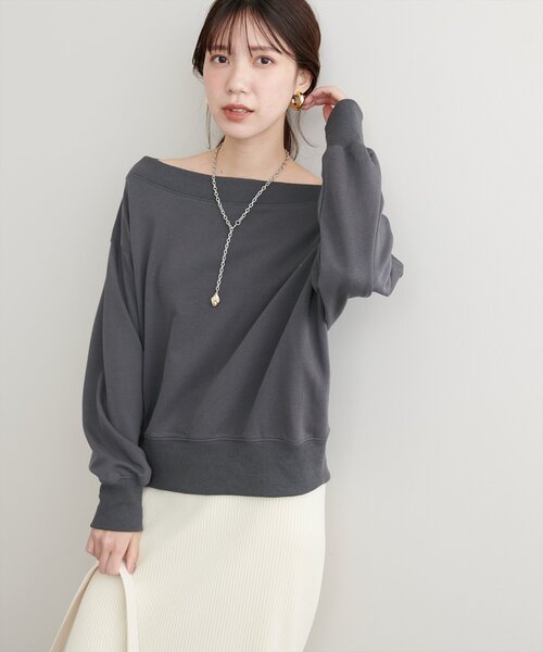 【新品】裏毛オフショルオーバーサイズトップス セール】オフショルにもなる2way裏毛プルオーバー（Tシャツ