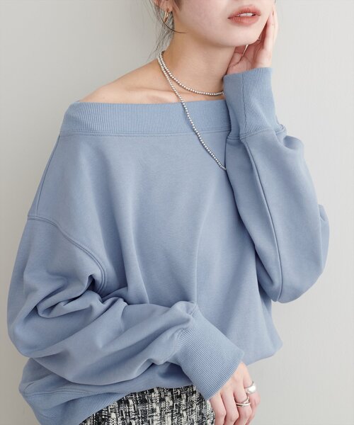 【新品】裏毛オフショルオーバーサイズトップス セール】オフショルにもなる2way裏毛プルオーバー（Tシャツ