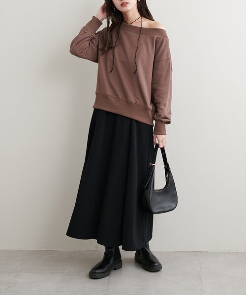 【新品】裏毛オフショルオーバーサイズトップス セール】オフショルにもなる2way裏毛プルオーバー（Tシャツ