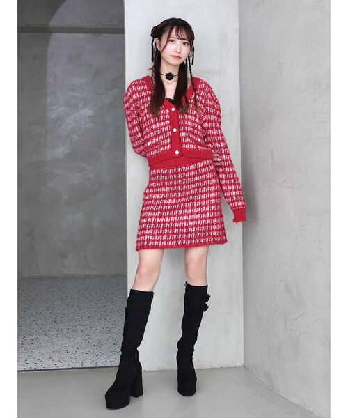 EATME(イートミー)の「ツイードライクニットスカート(セットアップ可能)(スカート・レディース・ネイビー/レッド/オフホワイト/ブラック・FREE)」の9枚目の写真