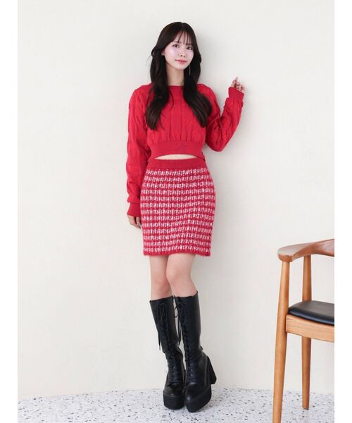 EATME(イートミー)の「ツイードライクニットスカート(セットアップ可能)(スカート・レディース・ネイビー/レッド/オフホワイト/ブラック・FREE)」の11枚目の写真